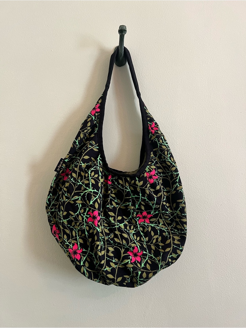 Yakpak “Vines” 200’s Black Floral Hobo Bag
